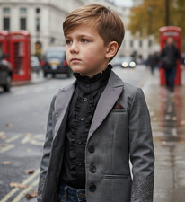 Boys Vintage Dark Grey Blazer autumn 2025 Prince birthday Suit Jacket 6–7 Years