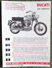 DUCATI 350 SEBRING MOTORCYCLE Sales Specification Leaflet c1965-67