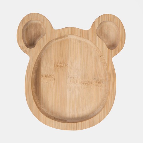 Wooden bear plate kids food - wooden,