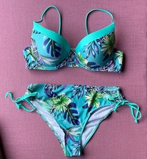 Bikini Swimsuit XL UK16 Turquoise Tie detail Hawaii pattern NEW BNWT