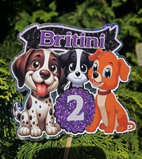 Personalised Cute Puppies Birthday Cake Topper Add Name Age