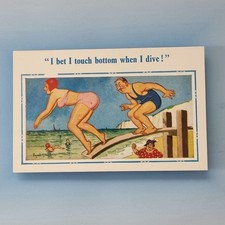 Donald McGill Comic Postcard C1950 Beach Belle Diving Board Letchy Man Fat Wife
