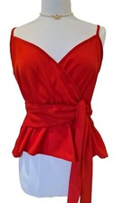 Woman's Strappy V neck peplum top QED London with belt tie red Sizes UK 8-14 New