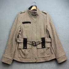 NESS Tweed Field Coat UK 12 Wool Country Jacket Houndstooth Check Coat Belt