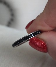 Black Crystal Unisex No Tarnish Titanium S/Steel Ring. Size Q. BNIP. UK