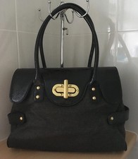 Juno women's large black faux patent leather & fabric tote bag.