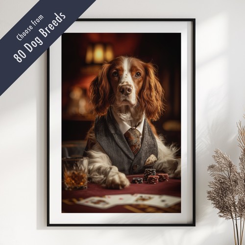 Funny dog playing poker - dog, print