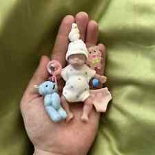 8Cm Cute Mini Silicone Reborn Baby Girl with 2 Sets Outfits, Soft Flexible Doll