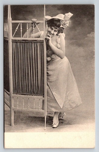 Rppc edwardian woman - rppc, peeking