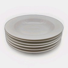 Shallow Pasta Soup Bowls Set of 6 White Ceramic Wide Rim 20cm