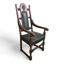 Old Charm throne armchair - Antique style carved oak  library desk reading chair