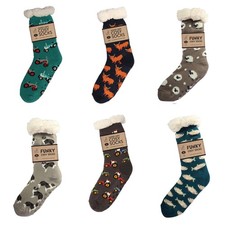 Mens Thick Sherpa Socks Slipper 3.1 Tog Funky Cosy Warm Fluffy Non Slip UK 6-11