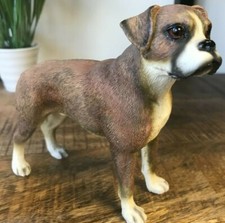 Boxer Ornament, Leonardo Lifelike Range, Brindle Brown and White Dog - Boxed