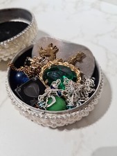 Vintage Trinket Jewellery Box & Necklaces Marbles Odd Earrings Brooch Sparkly