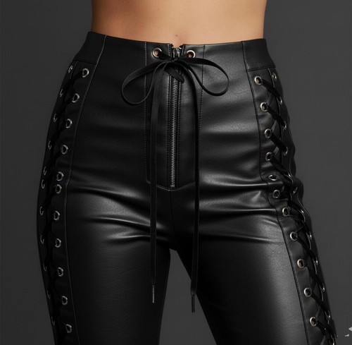 Women black leather pant - women's,