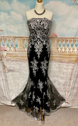 Silver sequin black maxi - silver,