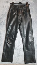 Raberg Black Genuine Leather Trousers W28 L31 Straight Rocker Moto Festival 