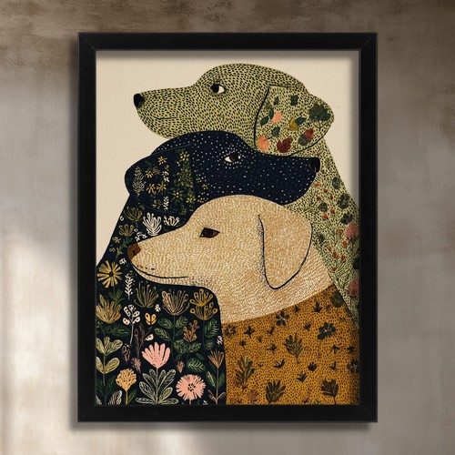 Dog wall art print - art, folk