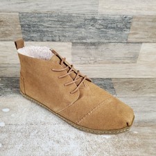 Toms Bota Mens Casual Shoes Sz 10.5 Toffee Suede Faux Shearling Lace-Up Mid Top