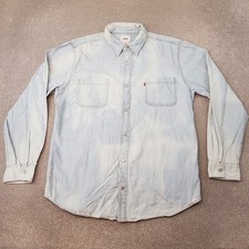 Levis Mens Shirt XL Blue Light Wash Denim Metal Button Western Rodeo Ranch