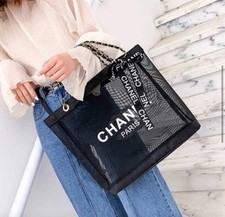 New Chanel VIP GIFT Beauty Mesh Tote Beach Bag Beach Chain Handle Black Bag