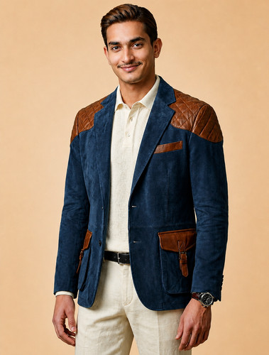 Men real suede leather blazer - real,