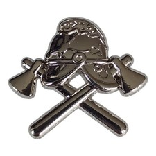 Fire Service / Brigade Veteran Helmet & Crossed Axes Chrome Plated Pin Badge
