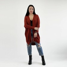 Ex Select Womens Knitted Longline Edge to Edge Cardigan in Brick Size 6 - 20