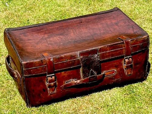 Antique leather suitcase trunk - leather,