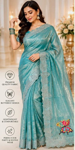 Designer womens blue saree - womens,