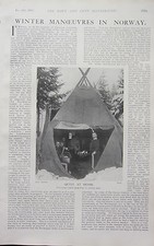 1902 PRINT ~ WINTER MANOEUVRES IN NORWAY ~ TENT CAMP PREPARING MEAL SNOW HUT