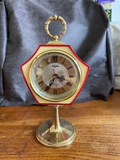 VINTAGE 1970s RHYTHM MANTEL CLOCK red gold Wind Up Alarm Made In Japan