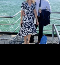 Quiz Navy White Floral Dip Hem