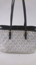 Michael Kors Monogram Tote Bag Cream and Navy Leather Handles Collectable