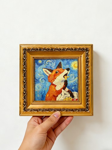 Fox eating frie over van - frie, gogh