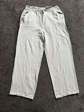 Ladies Wide Leg Crop Trousers Pockets Linen Look, Size 8
