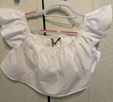 Zara White Cropped Bardot Summer Top (s)