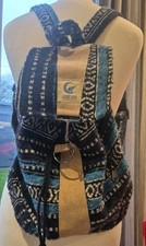 Woven Drawstring Rucksack/Backpack - Blue, Turquoise And White. Made In Nepal