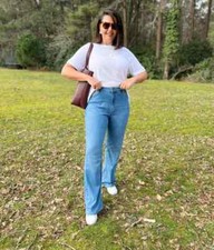 Ex M*S Jeans Women's Blue Denim Stretch Medium Wash Flared Leg High Waisted