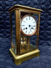 Antique Clock French Signed Japy Freres Four Glass Regulator Clock Bell Striking