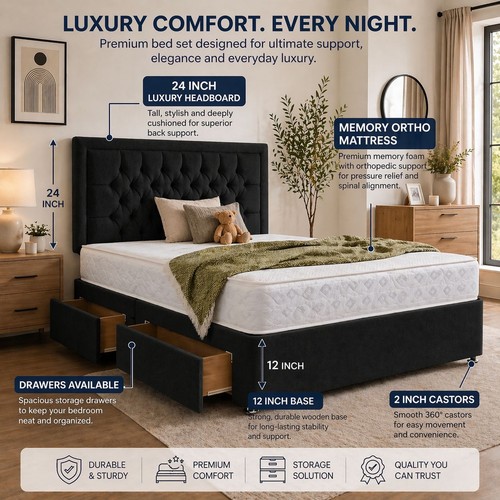 Plush divan bed set with - bed, lux