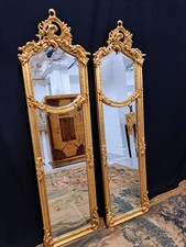 Large Pair Of Antiqued Gold French Regency Tall Wall Mirrors 176/50cm