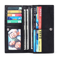 RFID Blocking Women Long Slim Wallet Soft Cowhide Real Leather Card Holder Purse