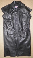 Vintage Gents Black Leather Motorbike Coat With Cape 54" 136cm Outside Chest