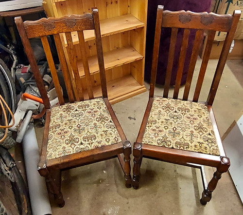 Antique solid oak upholstered - antique,