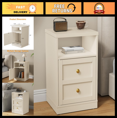 Beige nightstand with - nightstand, storage