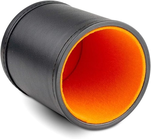 Leather dice cup with orange - dice,