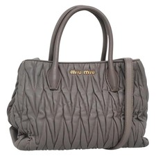 Miu Miu Matelasse Hand Bag Leather 2way Gray Gold Auth 133400