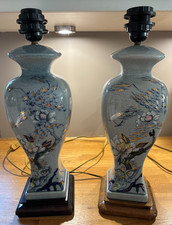 Beautiful Pair of Porcelain Bodied Oriental Lamps with Floral Decoration