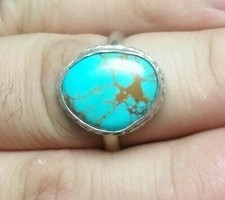 Hand Crafted Natural Turquoise Cabochon Sterling Silver Ring Size 11.5